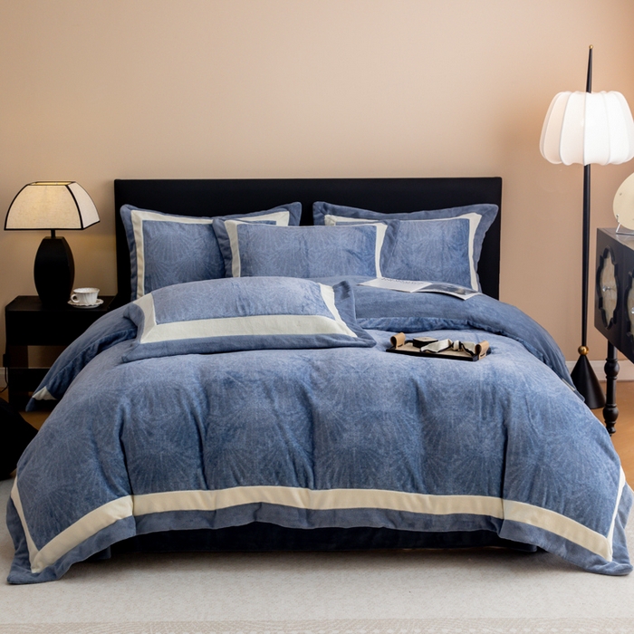 （总）懒猫家纺 2025新款牛奶绒拼角印花轻奢风四件套