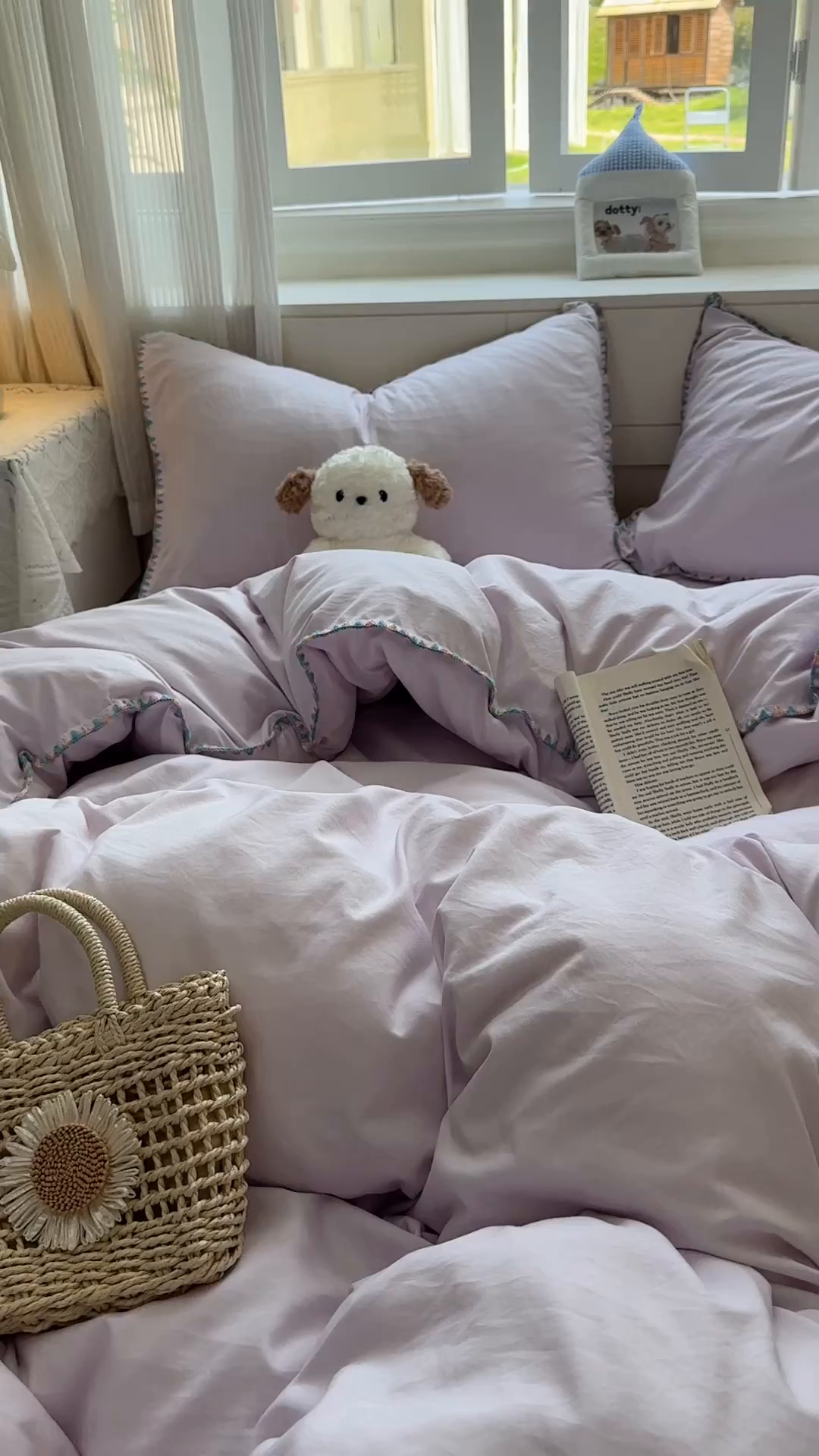 91家纺网 家纺一手货源 找家纺 冕悠家纺 2025新款A类七彩贝壳边水洗棉四件套 七彩-暮山紫