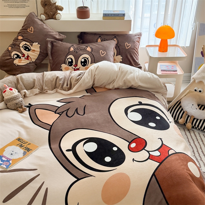 91家纺网 家纺一手货源 找家纺 （总）茉保家纺 2025新款大版卡通加厚牛奶绒印花四件套