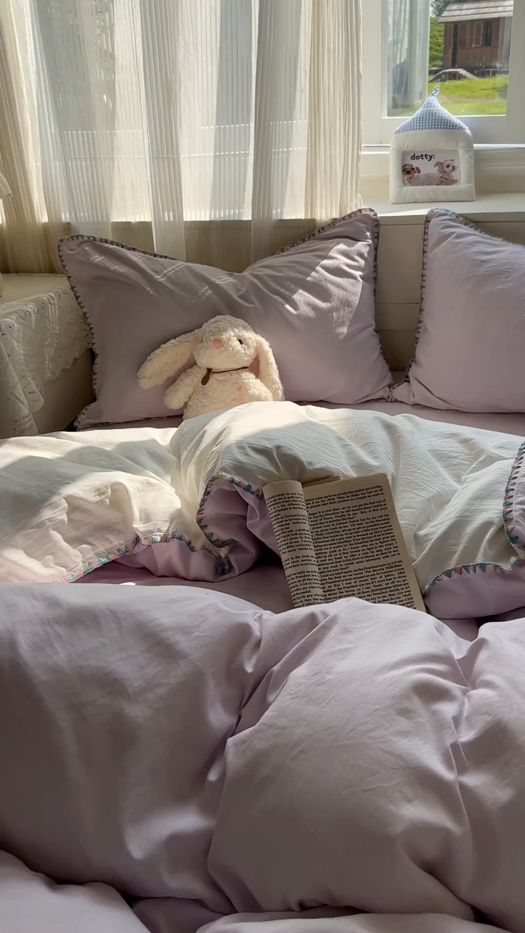 91家纺网 家纺一手货源 找家纺 冕悠家纺 2025新款A类七彩贝壳边水洗棉四件套 七彩-奶白暮山紫