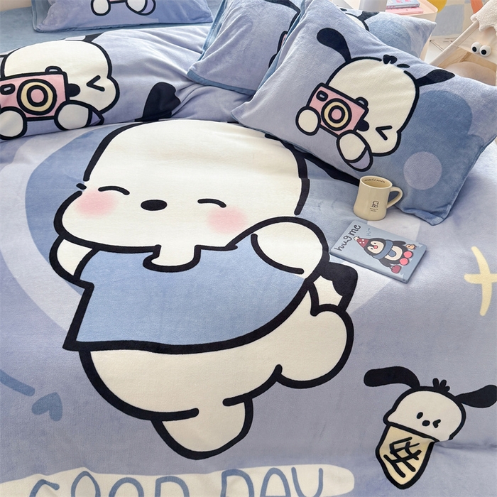 91家纺网 家纺一手货源 找家纺 茉保家纺 2025新款大板卡通加厚牛奶绒印花四件套 机灵狗狗