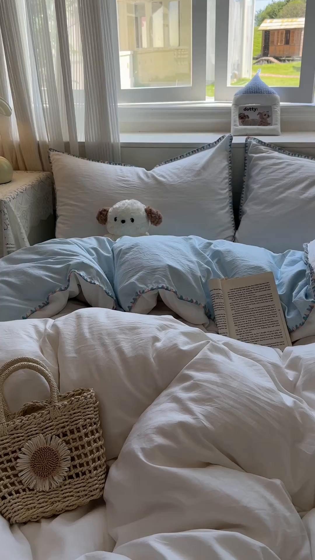 91家纺网 家纺一手货源 找家纺 冕悠家纺 2025新款A类七彩贝壳边水洗棉四件套 七彩-云水蓝奶白