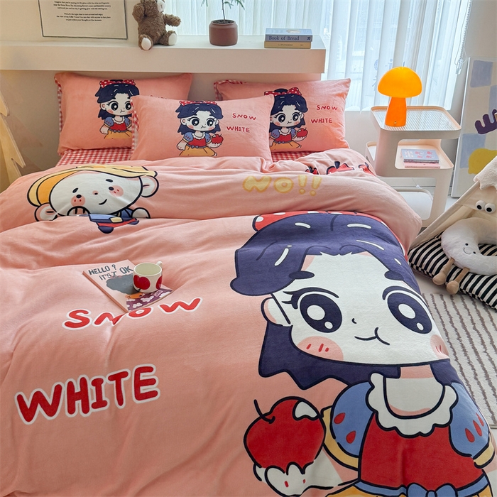 91家纺网 家纺一手货源 找家纺 茉保家纺 2025新款大板卡通加厚牛奶绒印花四件套 卡通公主