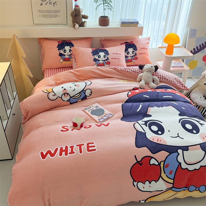 91家纺网 家纺一手货源 找家纺 茉保家纺 2025新款大板卡通加厚牛奶绒印花四件套 卡通公主