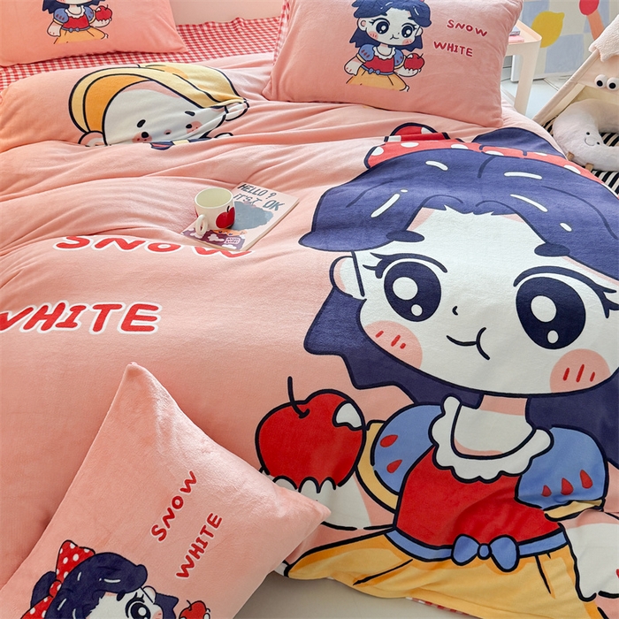 91家纺网 家纺一手货源 找家纺 茉保家纺 2025新款大板卡通加厚牛奶绒印花四件套 卡通公主