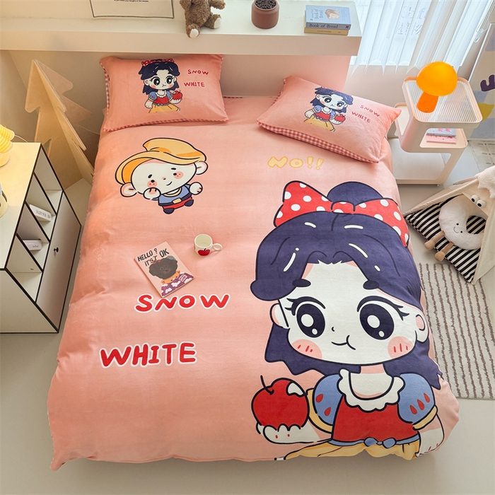 91家纺网 家纺一手货源 找家纺 茉保家纺 2025新款大板卡通加厚牛奶绒印花四件套 卡通公主