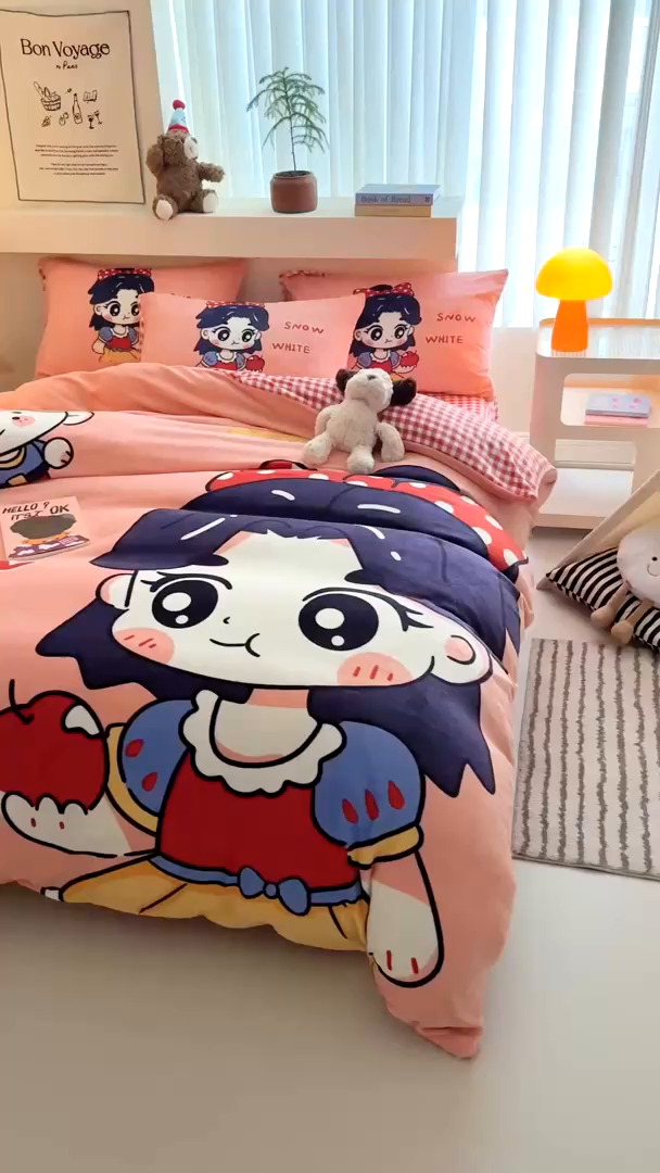 91家纺网 家纺一手货源 找家纺 茉保家纺 2025新款大板卡通加厚牛奶绒印花四件套 卡通公主