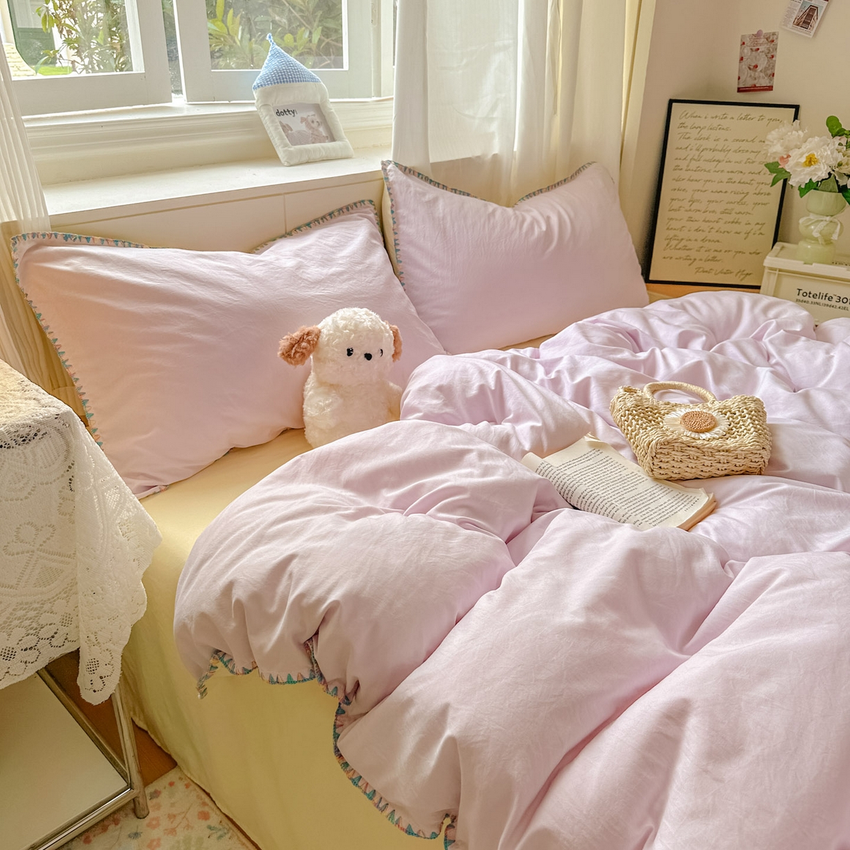 91家纺网 家纺一手货源 找家纺 冕悠家纺 2025新款A类七彩贝壳边水洗棉四件套 七彩-芝士暮山紫