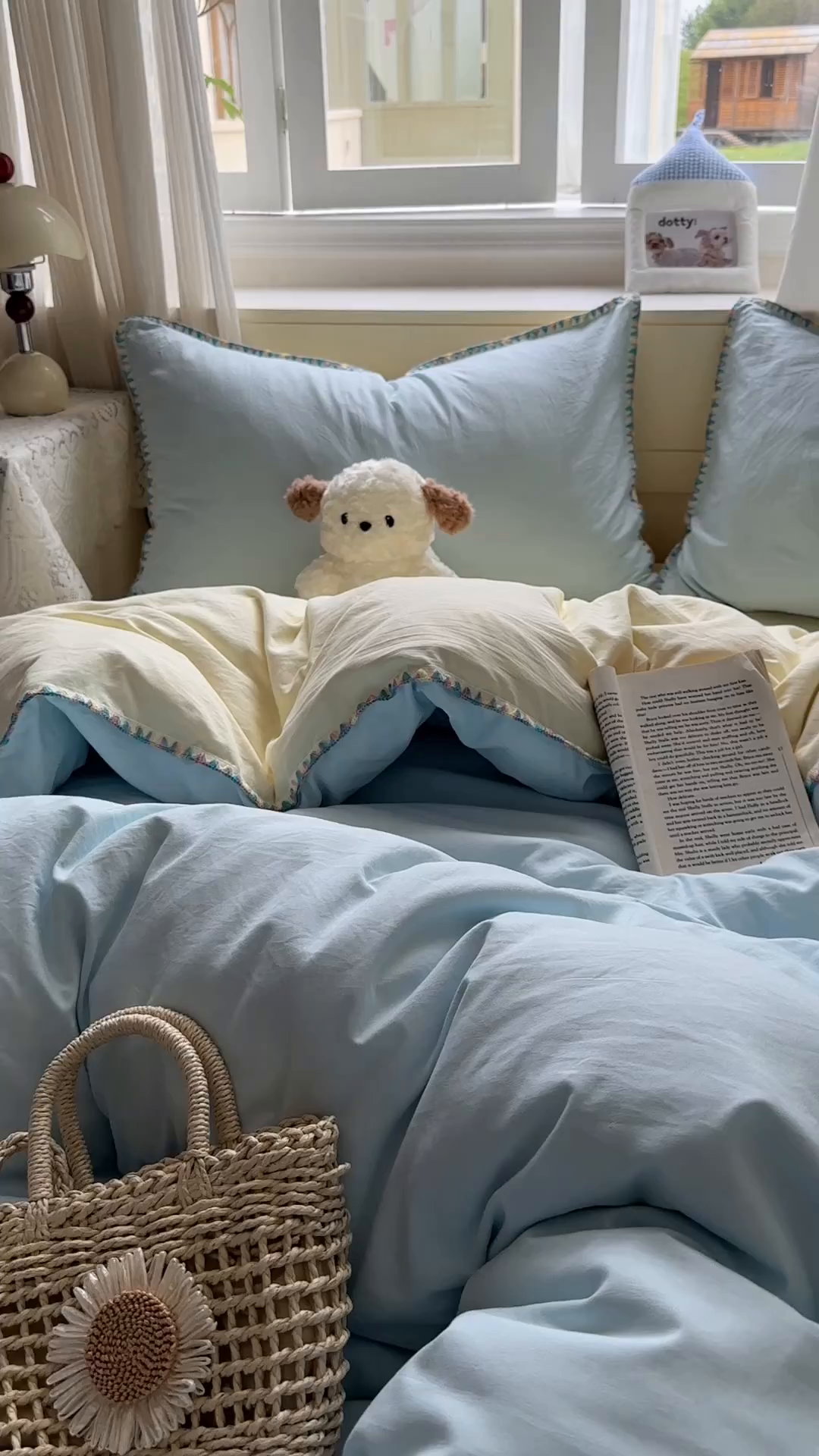 91家纺网 家纺一手货源 找家纺 冕悠家纺 2025新款A类七彩贝壳边水洗棉四件套 七彩-芝士云水蓝