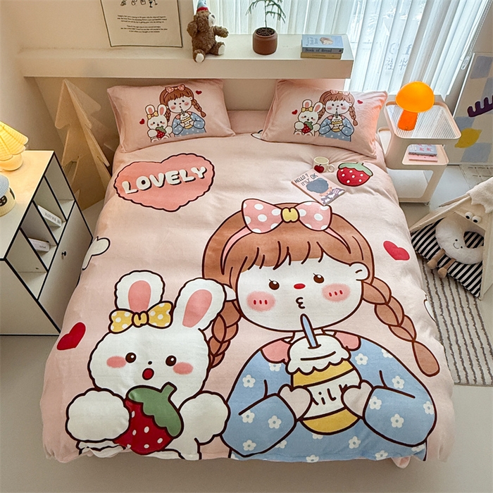 91家纺网 家纺一手货源 找家纺 （总）茉保家纺 2025新款大版卡通加厚牛奶绒印花四件套