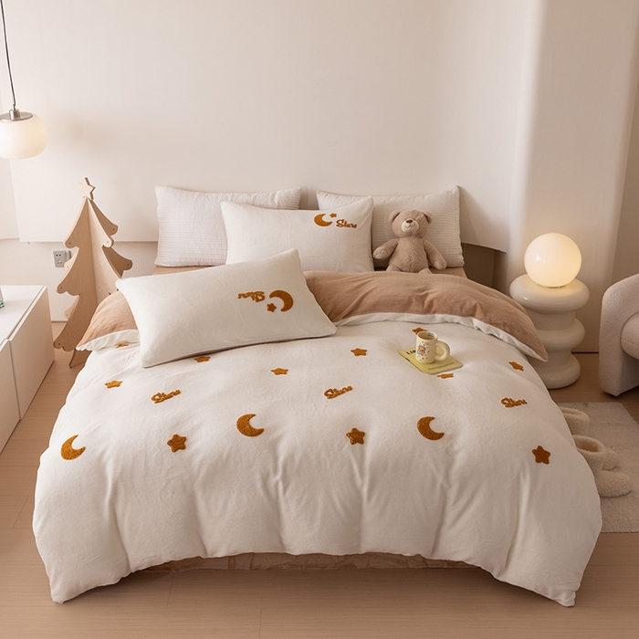 懒猫家纺 2025新款牛奶绒毛巾绣四件套 星月