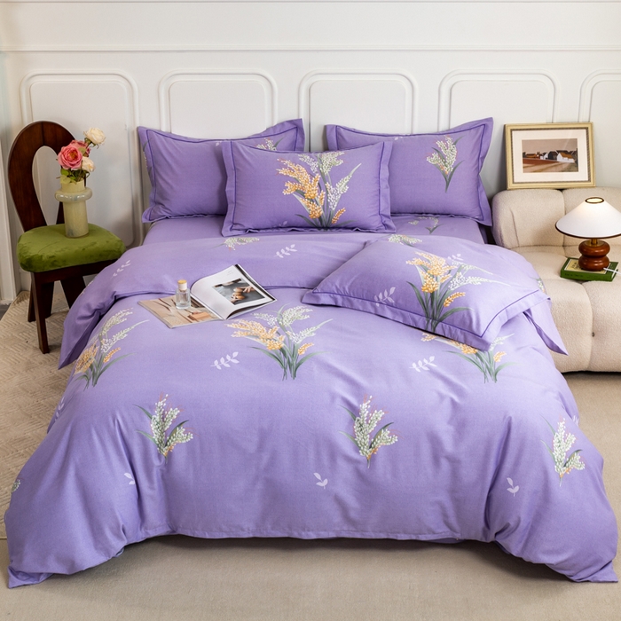 91家纺网 家纺一手货源 找家纺 威布斯家居 2025年9月更新全棉磨毛四件套 D丰收季节-紫