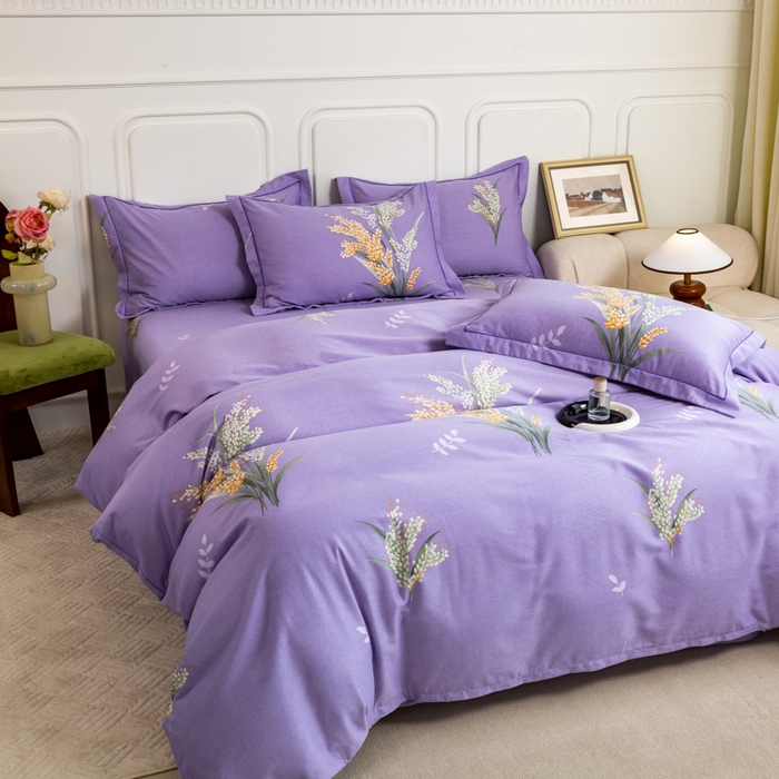 91家纺网 家纺一手货源 找家纺 威布斯家居 2025年9月更新全棉磨毛四件套 D丰收季节-紫