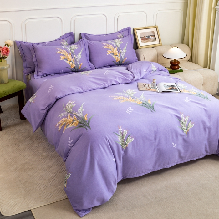 91家纺网 家纺一手货源 找家纺 威布斯家居 2025年9月更新全棉磨毛四件套 D丰收季节-紫