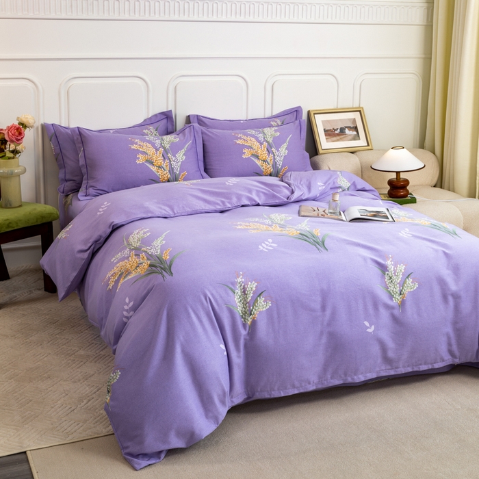 91家纺网 家纺一手货源 找家纺 威布斯家居 2025年9月更新全棉磨毛四件套 D丰收季节-紫