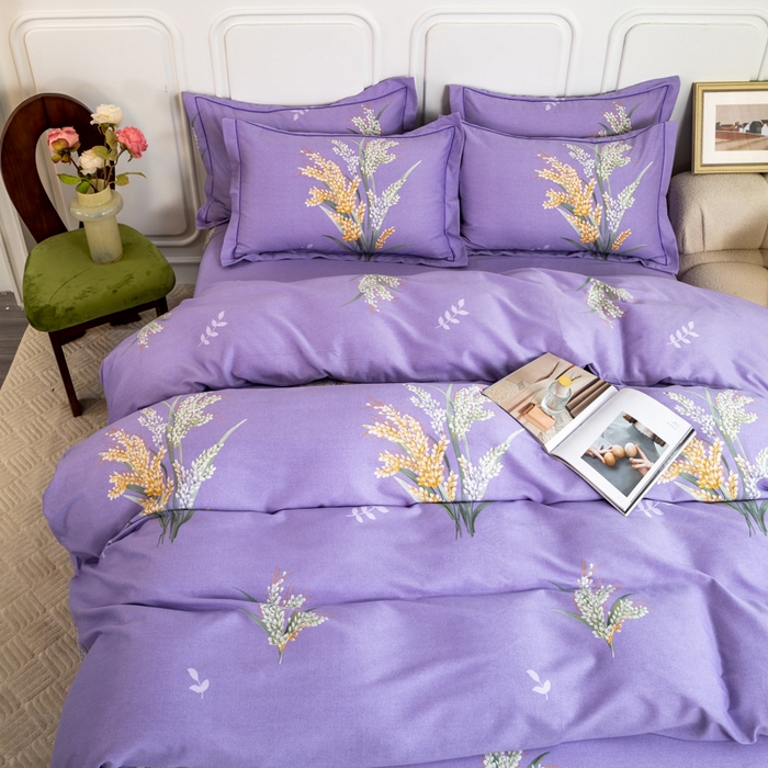 91家纺网 家纺一手货源 找家纺 威布斯家居 2025年9月更新全棉磨毛四件套 D丰收季节-紫