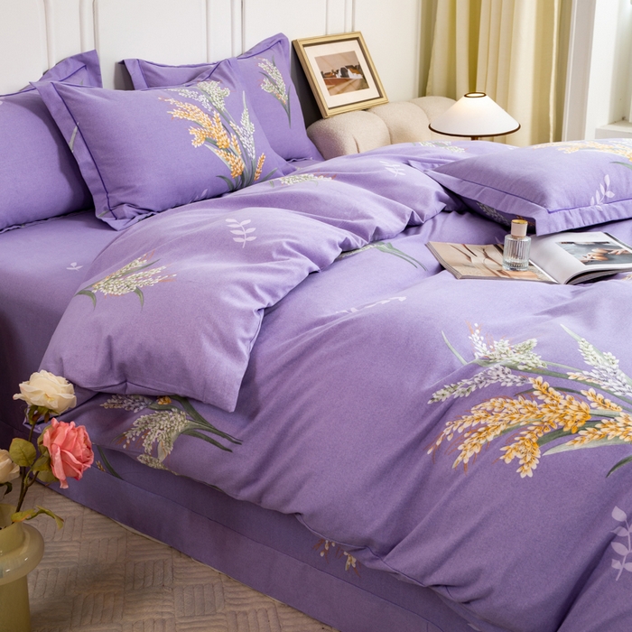 91家纺网 家纺一手货源 找家纺 威布斯家居 2025年9月更新全棉磨毛四件套 D丰收季节-紫