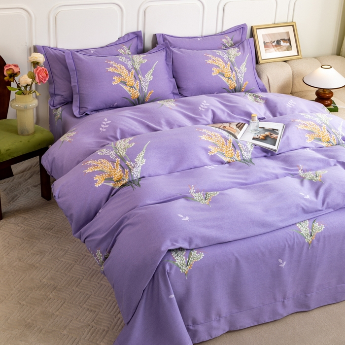 91家纺网 家纺一手货源 找家纺 威布斯家居 2025年9月更新全棉磨毛四件套 D丰收季节-紫