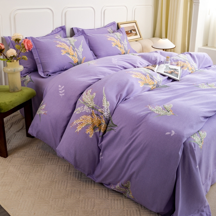 91家纺网 家纺一手货源 找家纺 威布斯家居 2025年9月更新全棉磨毛四件套 D丰收季节-紫