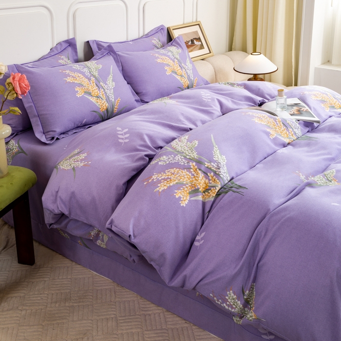 91家纺网 家纺一手货源 找家纺 威布斯家居 2025年9月更新全棉磨毛四件套 D丰收季节-紫