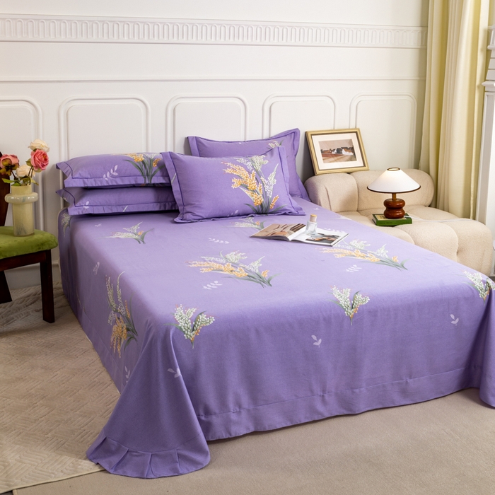 91家纺网 家纺一手货源 找家纺 威布斯家居 2025年9月更新全棉磨毛四件套 D丰收季节-紫