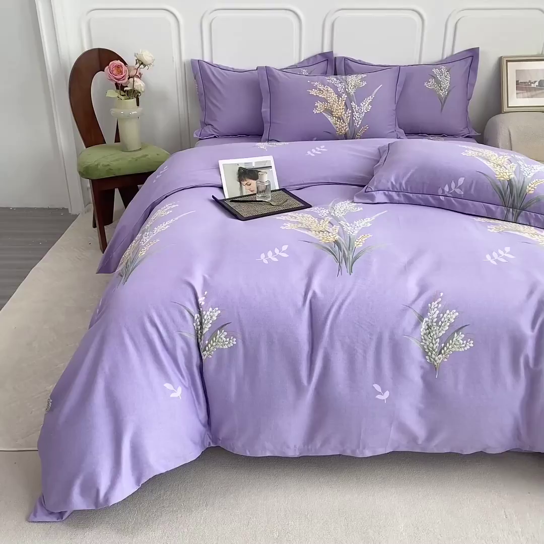 91家纺网 家纺一手货源 找家纺 威布斯家居 2025年9月更新全棉磨毛四件套 D丰收季节-紫