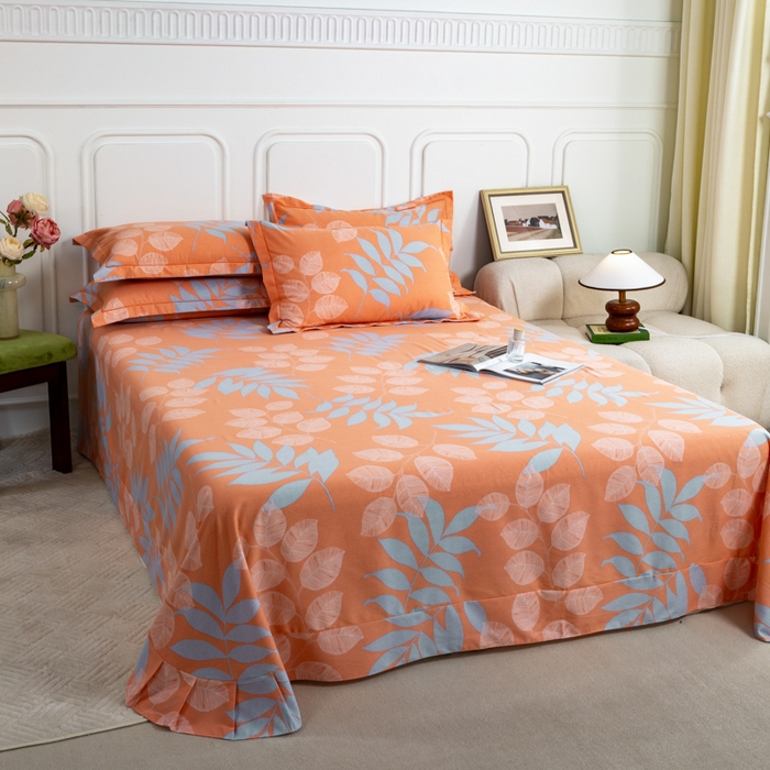 91家纺网 家纺一手货源 找家纺 威布斯家居 2025年9月更新全棉磨毛四件套 D花开曼舞-桔