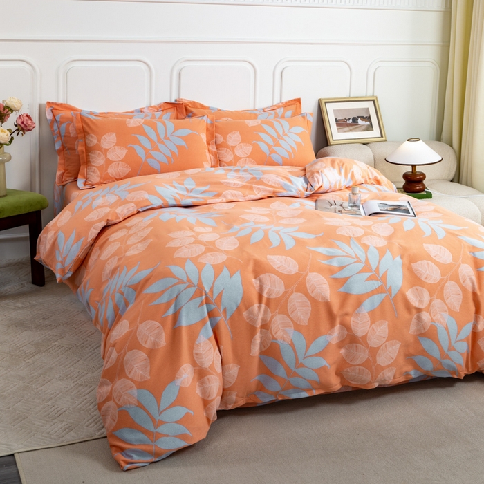 91家纺网 家纺一手货源 找家纺 威布斯家居 2025年9月更新全棉磨毛四件套 D花开曼舞-桔