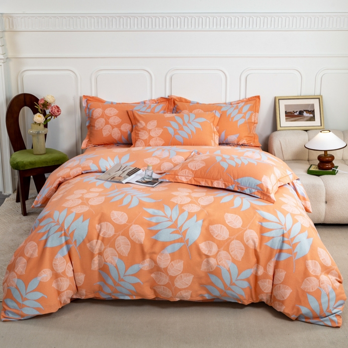 91家纺网 家纺一手货源 找家纺 威布斯家居 2025年9月更新全棉磨毛四件套 D花开曼舞-桔