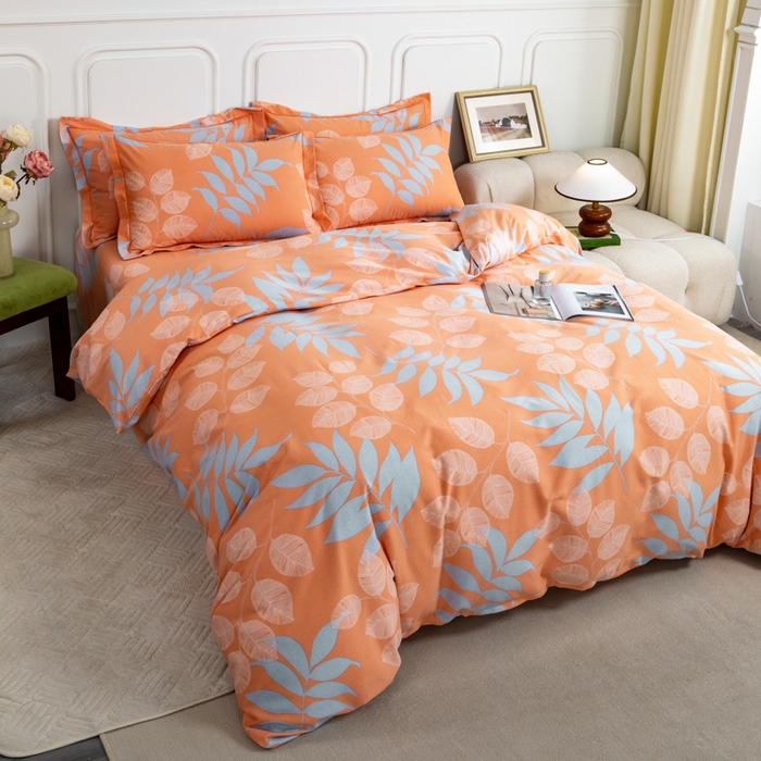 91家纺网 家纺一手货源 找家纺 威布斯家居 2025年9月更新全棉磨毛四件套 D花开曼舞-桔