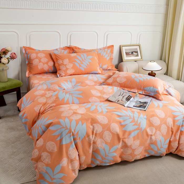 91家纺网 家纺一手货源 找家纺 威布斯家居 2025年9月更新全棉磨毛四件套 D花开曼舞-桔