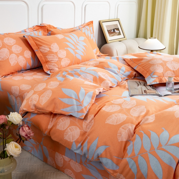 91家纺网 家纺一手货源 找家纺 威布斯家居 2025年9月更新全棉磨毛四件套 D花开曼舞-桔