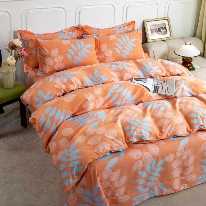 91家纺网 家纺一手货源 找家纺 威布斯家居 2025年9月更新全棉磨毛四件套 D花开曼舞-桔