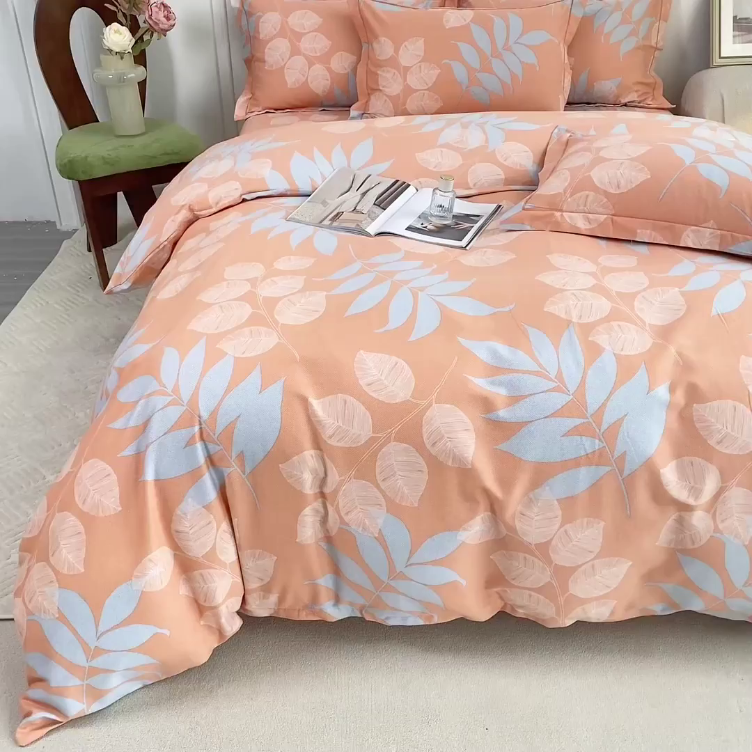 91家纺网 家纺一手货源 找家纺 威布斯家居 2025年9月更新全棉磨毛四件套 D花开曼舞-桔