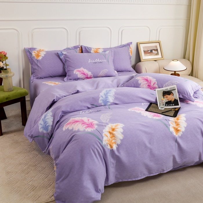 91家纺网 家纺一手货源 找家纺 威布斯家居 2025年9月更新全棉磨毛四件套 D绒绒随风-紫