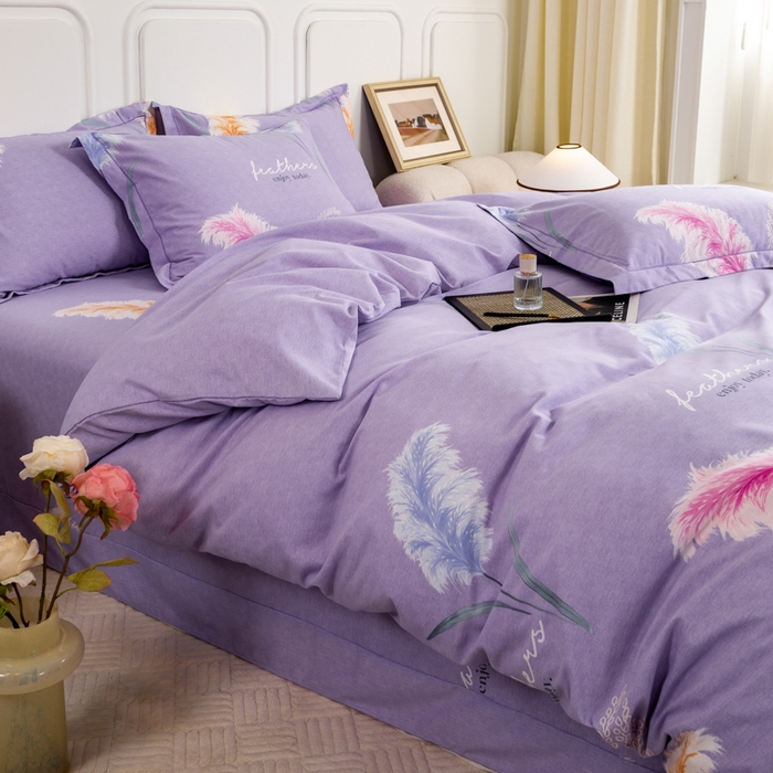 91家纺网 家纺一手货源 找家纺 威布斯家居 2025年9月更新全棉磨毛四件套 D绒绒随风-紫