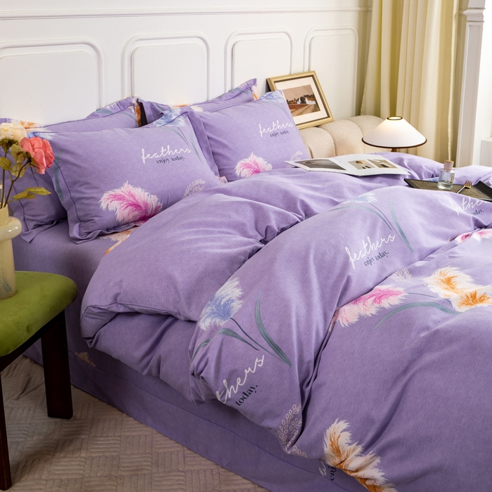 91家纺网 家纺一手货源 找家纺 威布斯家居 2025年9月更新全棉磨毛四件套 D绒绒随风-紫