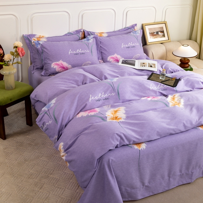 91家纺网 家纺一手货源 找家纺 威布斯家居 2025年9月更新全棉磨毛四件套 D绒绒随风-紫