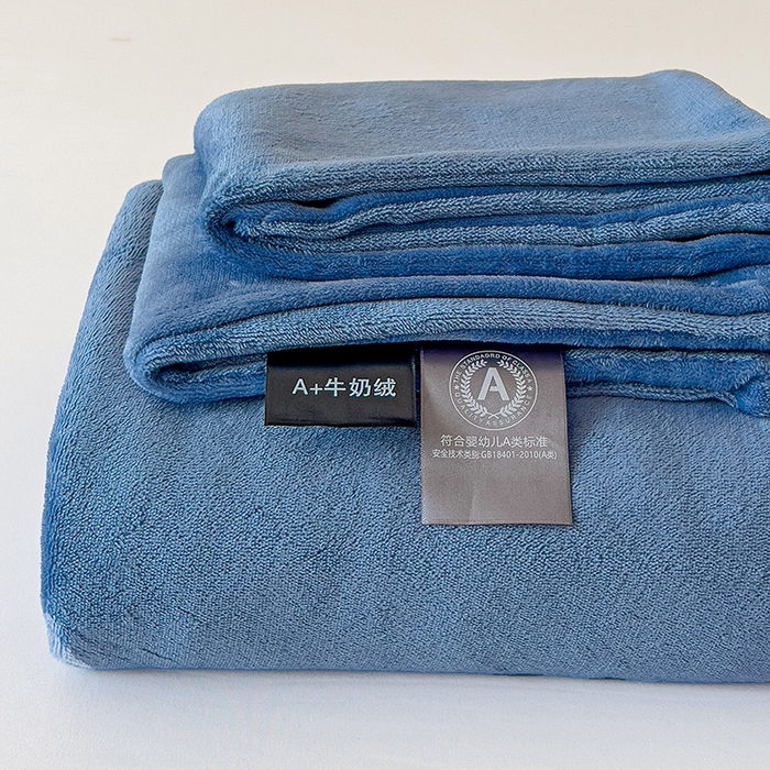 芷凡家纺 2025新款A类牛奶绒纯色条纹格子床单 牛奶绒床单-宝蓝