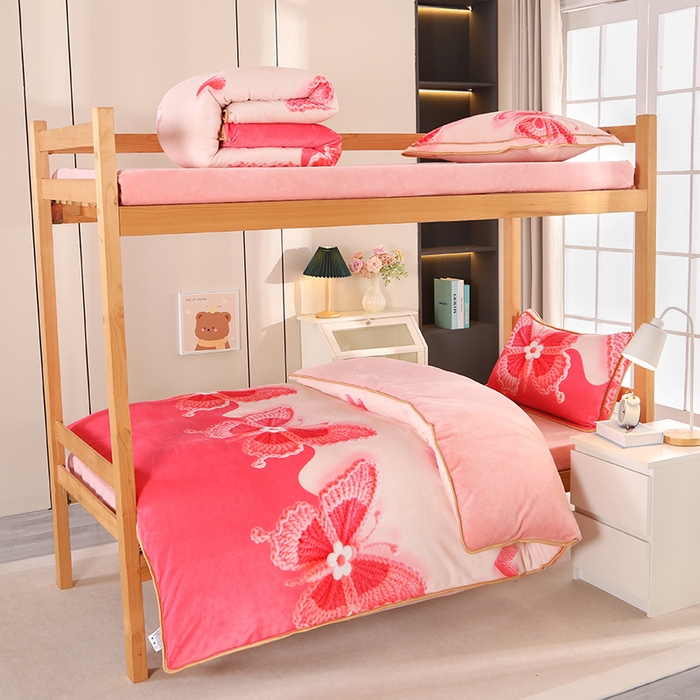 91家纺网 家纺一手货源 找家纺 （总）雨洋家纺 2025新款学生季加厚保暖牛奶绒金貂绒婴儿宝宝学生三件套 