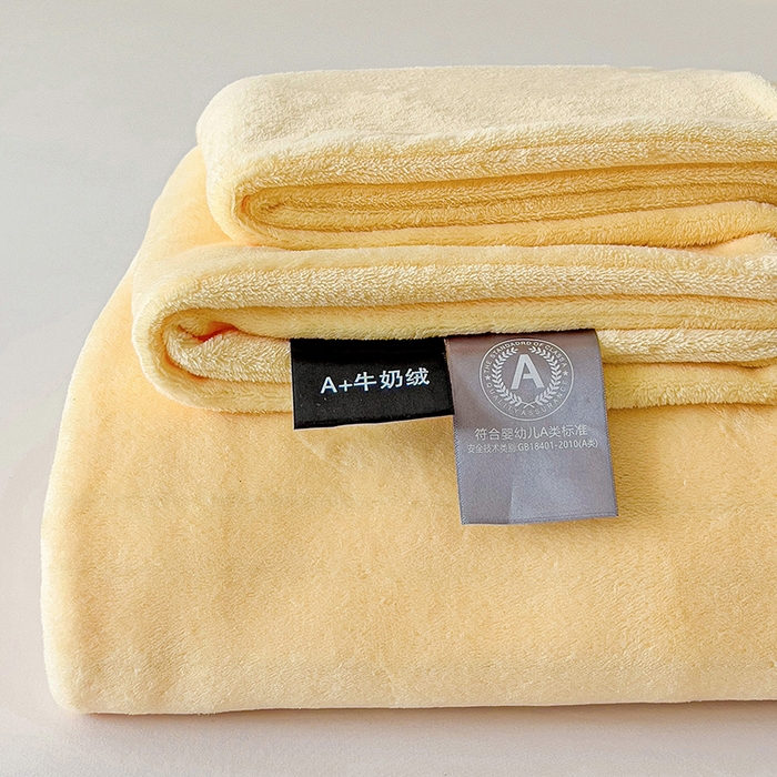 芷凡家纺 2025新款A类牛奶绒纯色条纹格子床单 牛奶绒床单-奶黄
