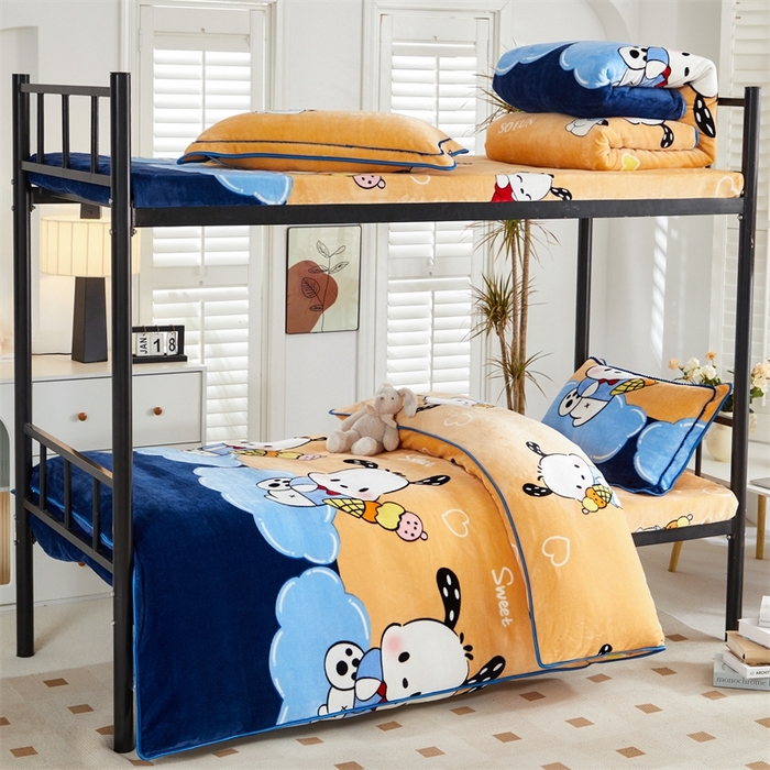 91家纺网 家纺一手货源 找家纺 （总）雨洋家纺 2025新款学生季加厚保暖牛奶绒金貂绒婴儿宝宝学生三件套 