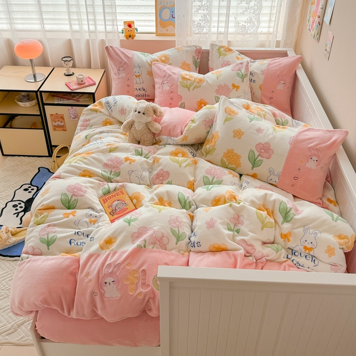 91家纺网 家纺一手货源 找家纺 （总）懒猫家纺 2025新款牛奶绒印花刺绣四件套