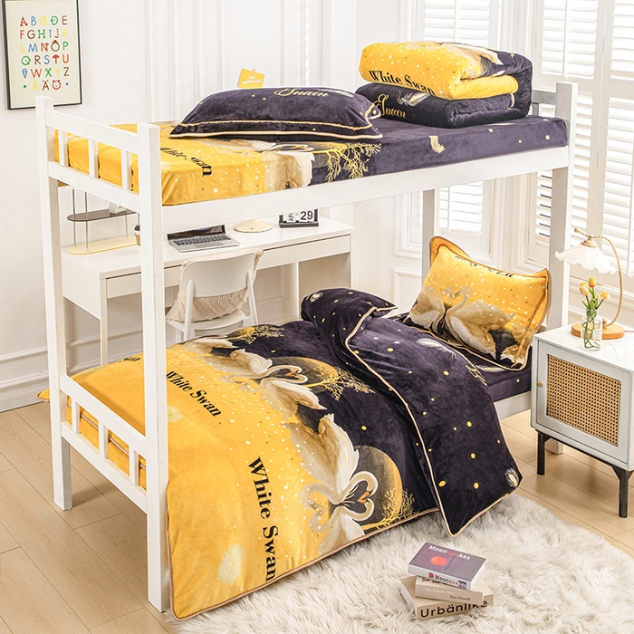 91家纺网 家纺一手货源 找家纺 （总）雨洋家纺 2025新款学生季加厚保暖牛奶绒金貂绒婴儿宝宝学生三件套 