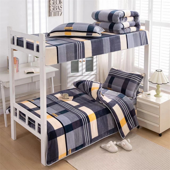 91家纺网 家纺一手货源 找家纺 （总）雨洋家纺 2025新款学生季加厚保暖牛奶绒金貂绒婴儿宝宝学生三件套 