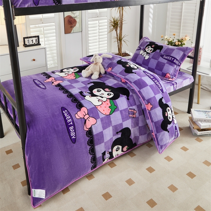 91家纺网 家纺一手货源 找家纺 （总）雨洋家纺 2025新款学生季加厚保暖牛奶绒金貂绒婴儿宝宝学生三件套 