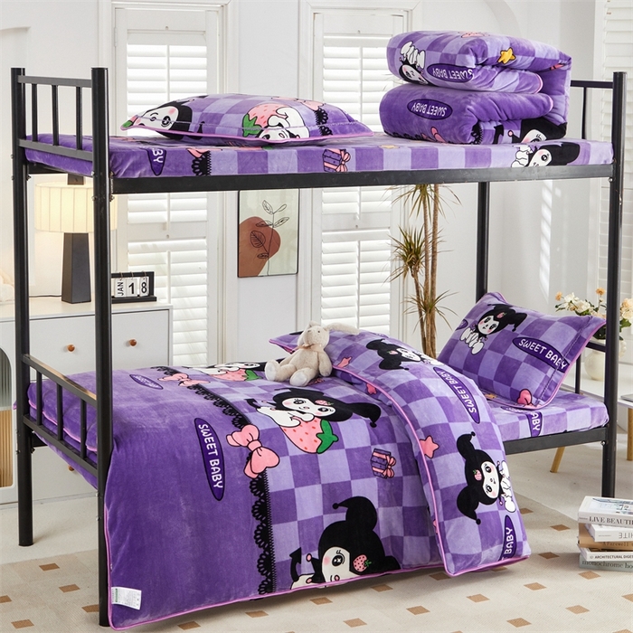 91家纺网 家纺一手货源 找家纺 （总）雨洋家纺 2025新款牛奶绒双面毛巾绣四件套-大眼萌系列