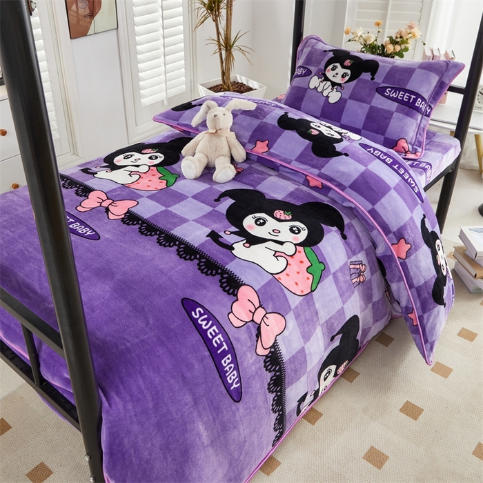 91家纺网 家纺一手货源 找家纺 （总）雨洋家纺 2025新款学生季加厚保暖牛奶绒金貂绒婴儿宝宝学生三件套 