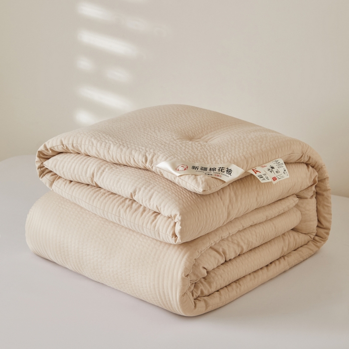 91家纺网 家纺一手货源 找家纺 大彩家居 2025新款A类亲肤泡泡纱棉花被被子被芯 咖色