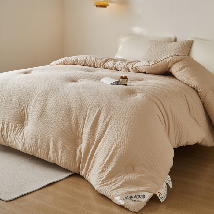 91家纺网 家纺一手货源 找家纺 大彩家居 2025新款A类亲肤泡泡纱棉花被被子被芯 咖色